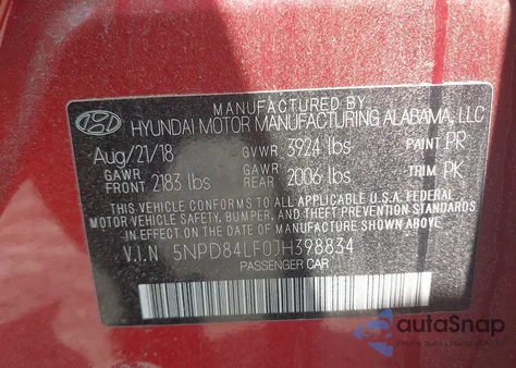 2018 Hyundai Elantra Sel из США, поврежденный, VIN 5NPD84LF0JH398834